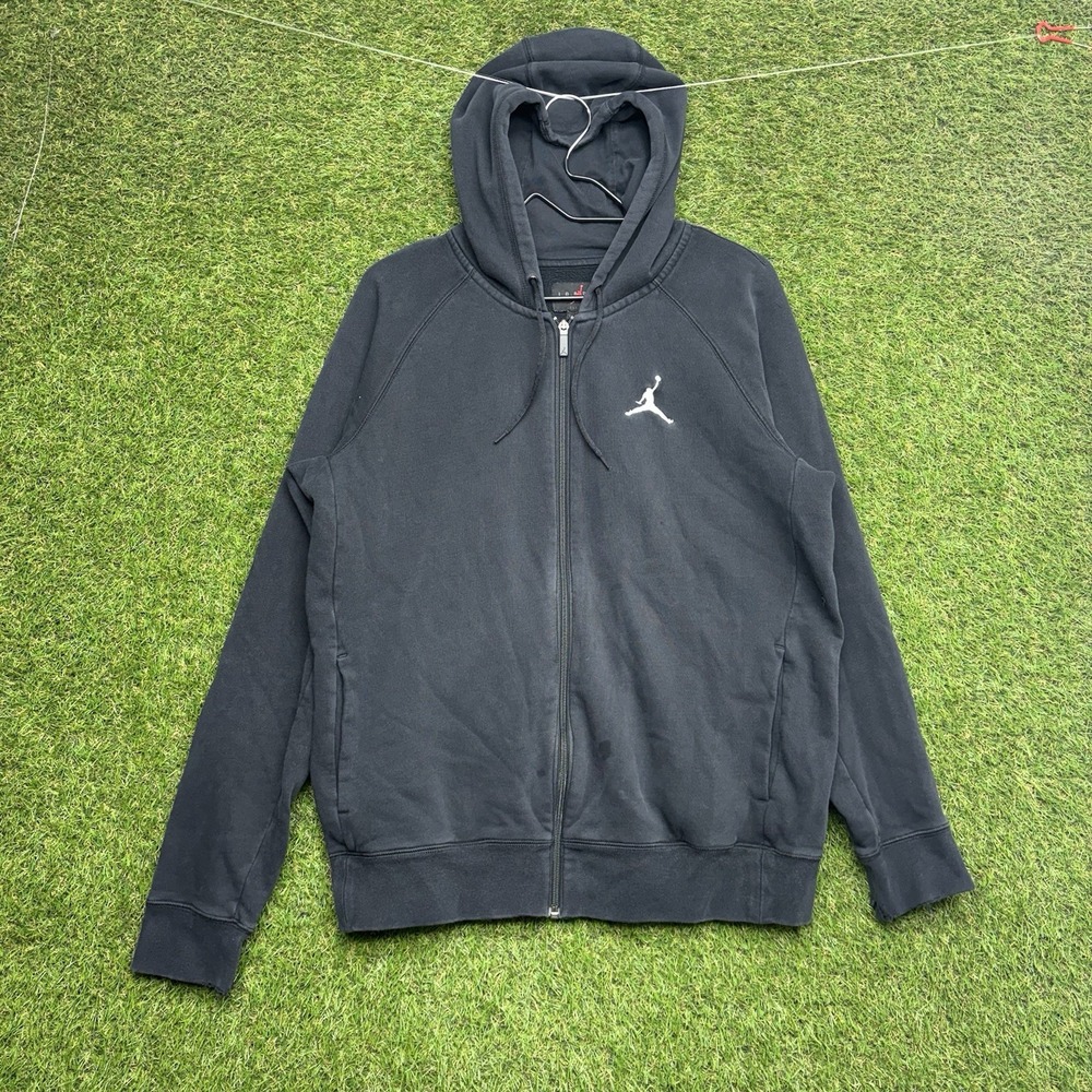 Jordan Hoodie Mens Large Black Flight Athletic Y2K Sportswear Zip Up Nike Air